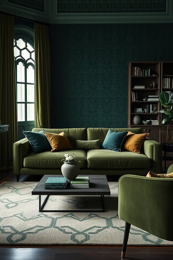 moody green living room retreat