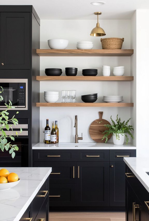 moody open shelving ceramic contrast