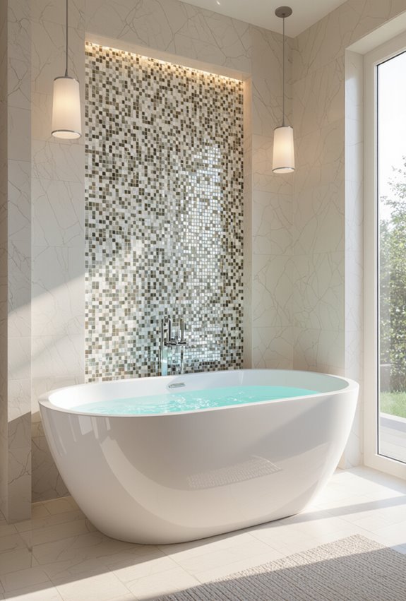mosaic accented tactile tub backdrop