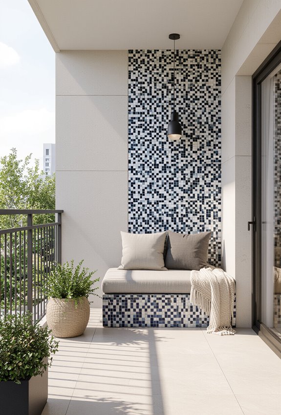 mosaic border defines seating