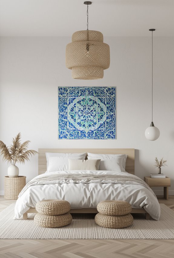 mosaic framed above headboard
