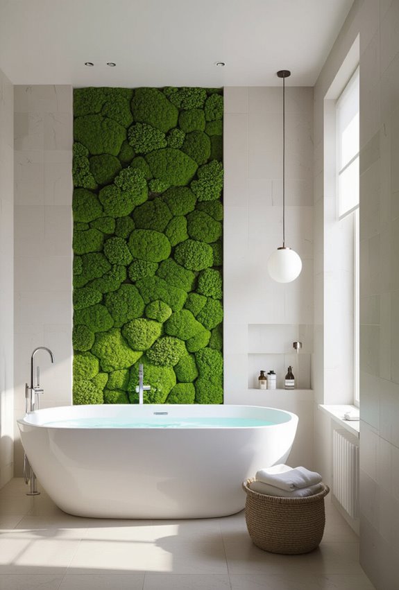 moss textured bathroom focal wall