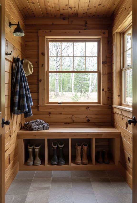 mudroom boot storage setup