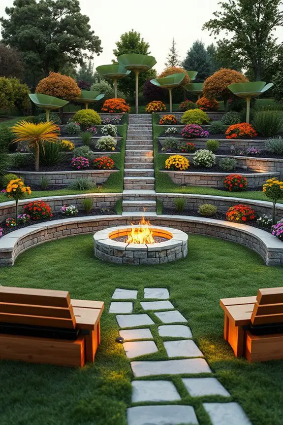 multi level fire pit garden