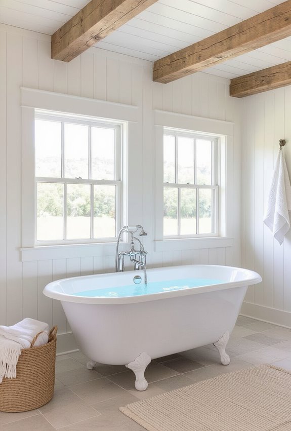 muted limewashed distressed beams