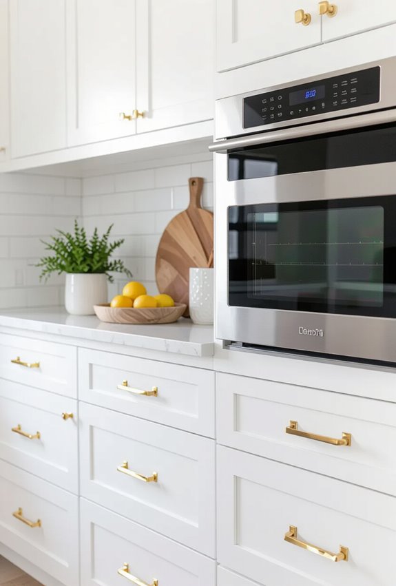 muted painted cabinets gold