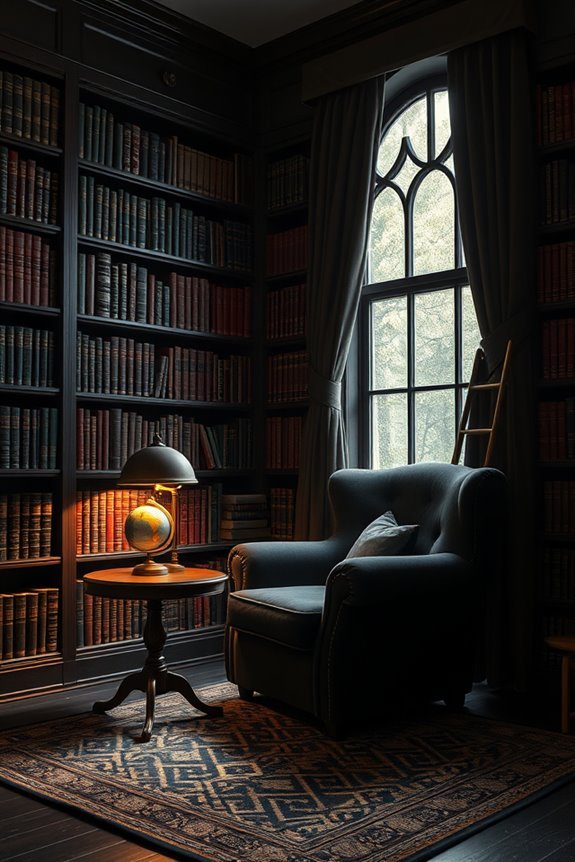 mysterious cozy elegant library