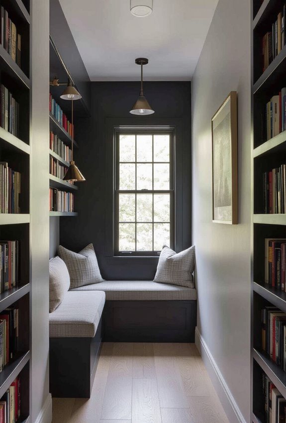 narrow hallway slim shelves