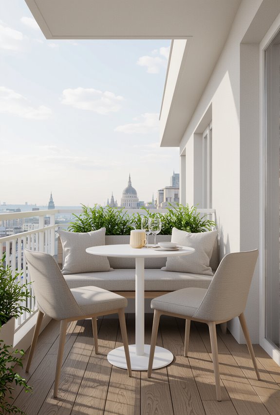 narrow two person balcony dining