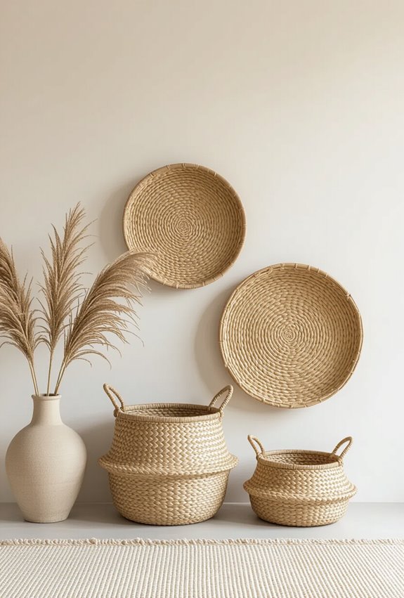 natural woven basket wall art