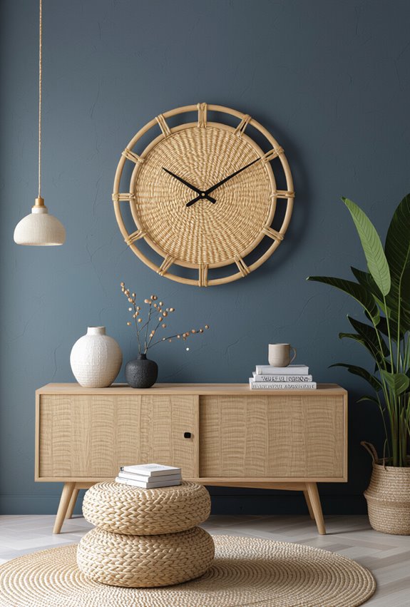 natural woven boho clocks