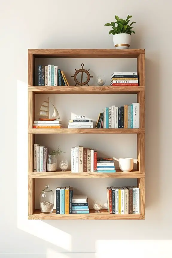 nautical themed coastal bookshelf decor