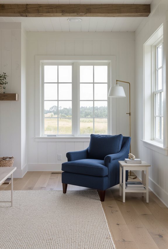 navy accented coastal farmhouse decor