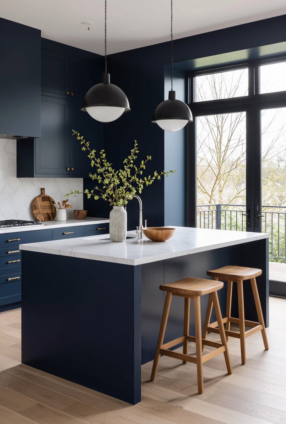navy backed modern kitchen contrast