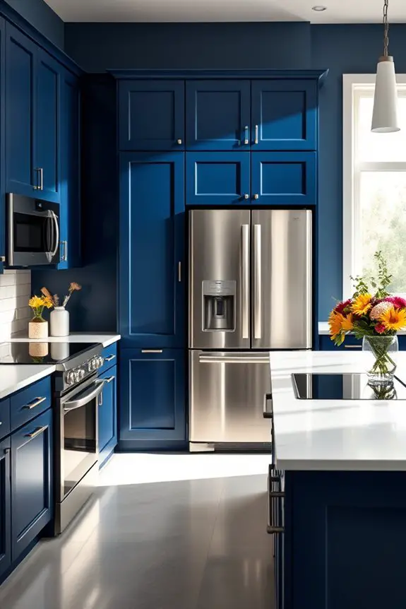 navy blue cabinets stainless steel