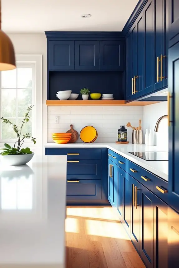 navy cabinets create contrast