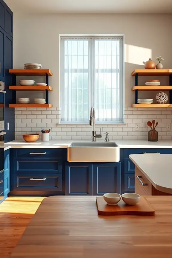 navy cabinets warm accents