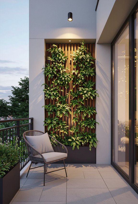 night lit balcony plant wall