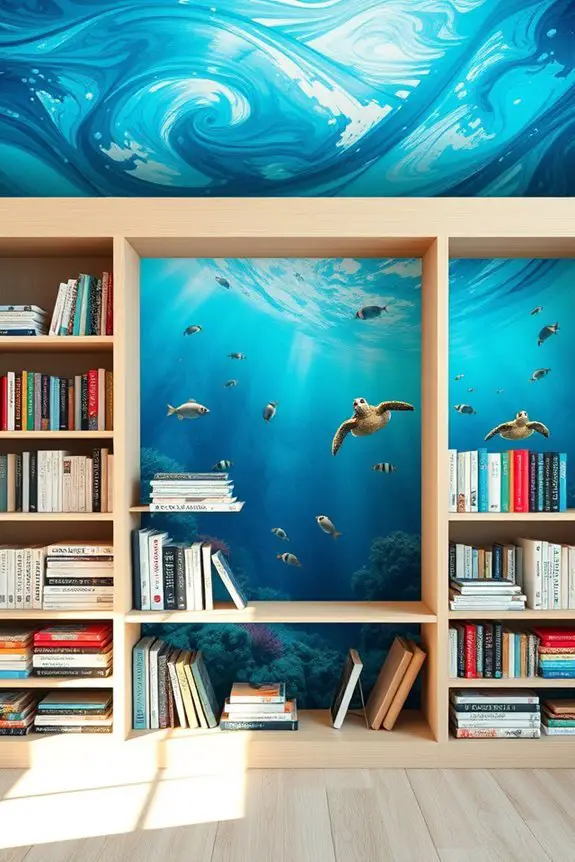 oceanic bookshelf wallpaper design
