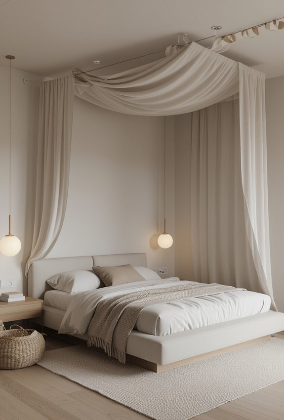 off center airy draped canopy