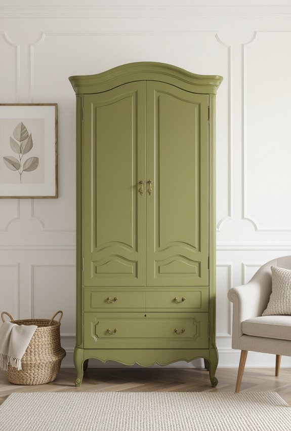 olive armoire with gold