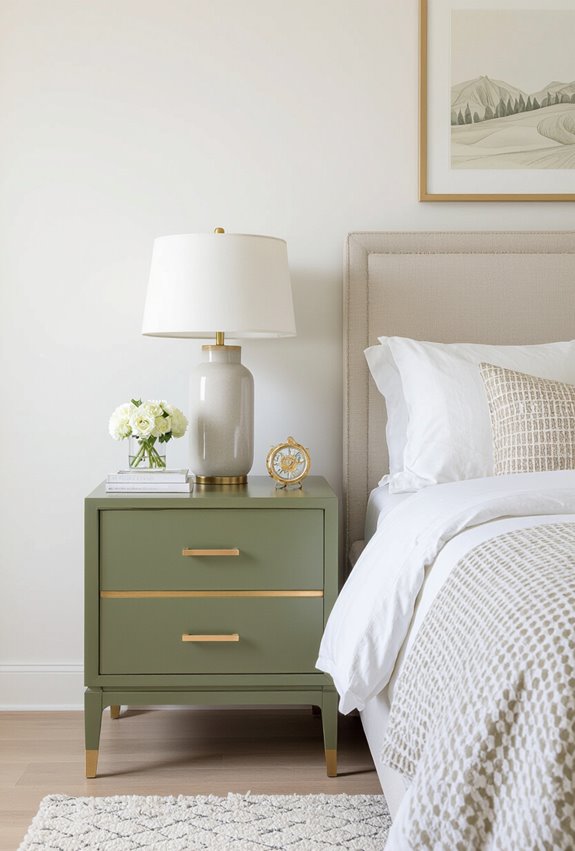 olive bedside table with gold