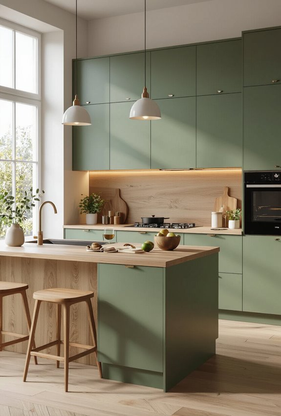 olive cabinets with walnut wood