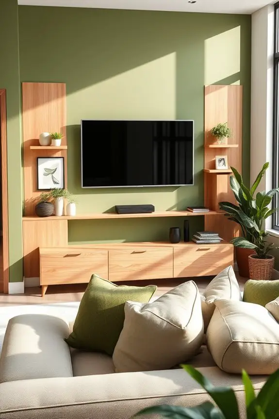 olive green and wood accents