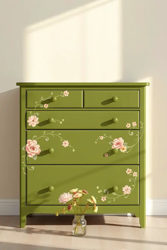 olive green floral dresser