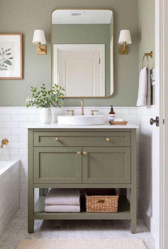 olive painted vintage brass accents
