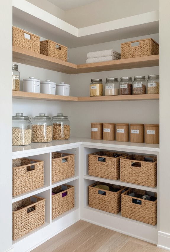 open baskets labeled organization