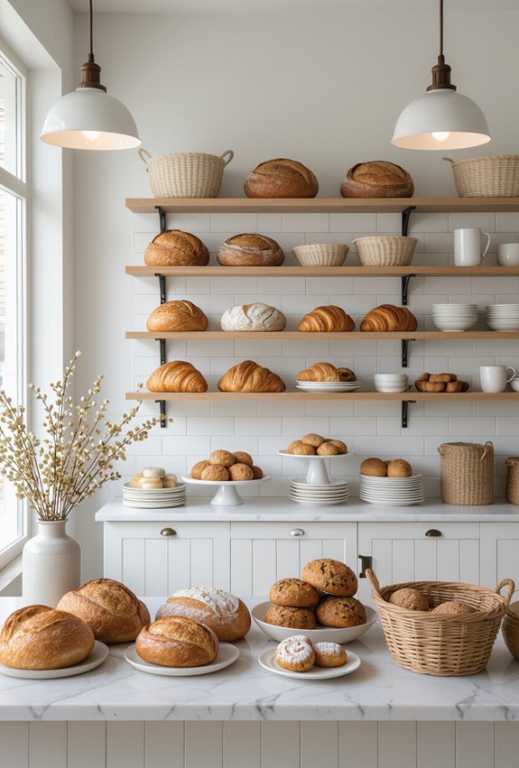open shelf artisanal bakery display