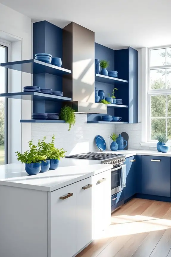 open shelving blue accents