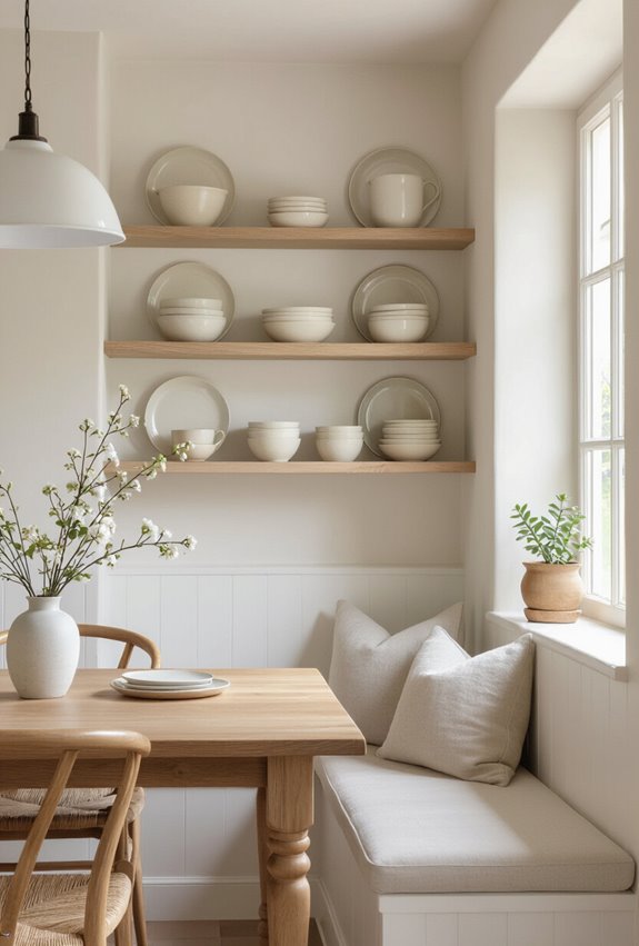 open shelving display with plates