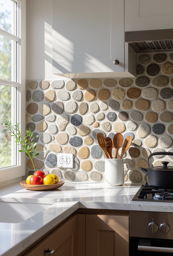 organic tactile pebble backsplash