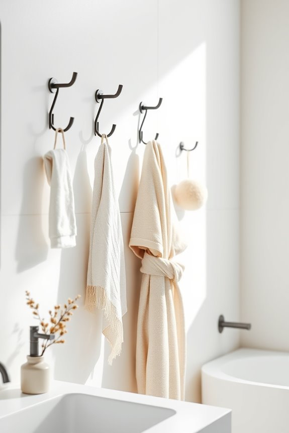 organized bathroom accessory hooks