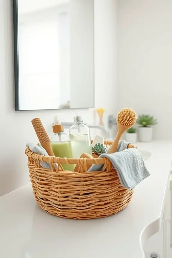 organized bathroom cleaning supplies