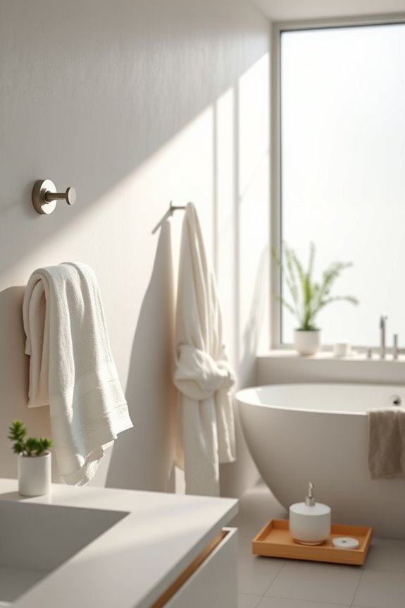 organized bathroom with hooks
