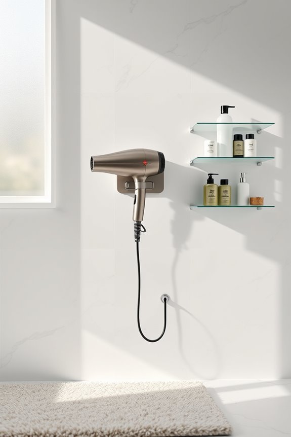 organized hair dryer storage