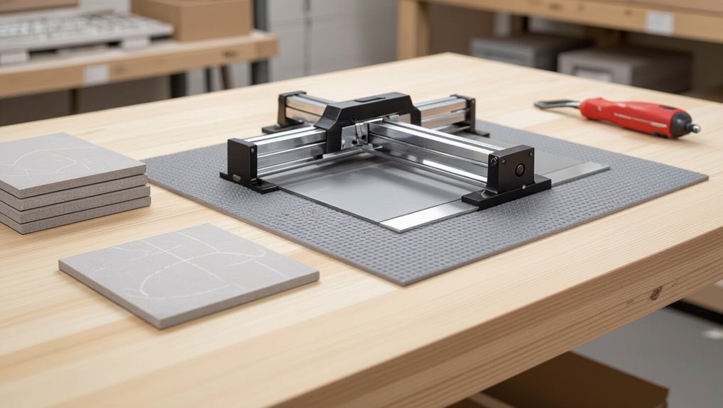 organized workspace with lighting