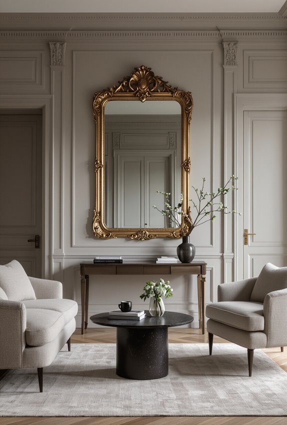 ornate mirror anchors room