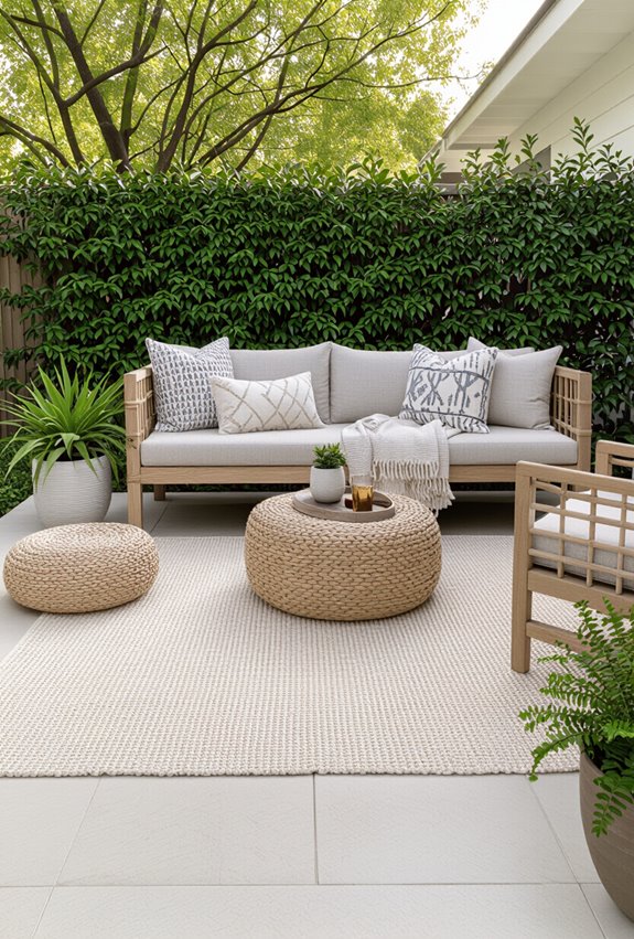 outdoor rug defines zones
