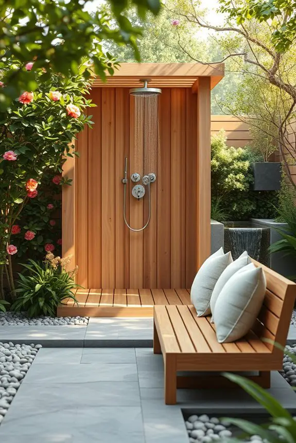 outdoor shower relaxation area