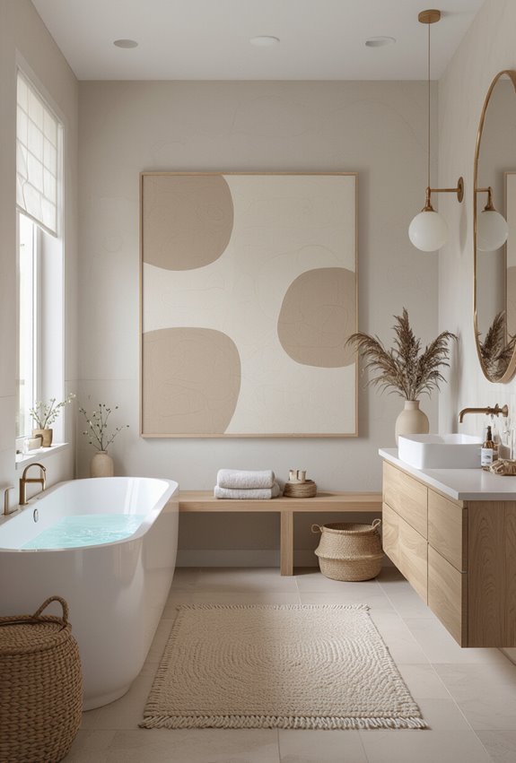 oversized art elevates bathroom