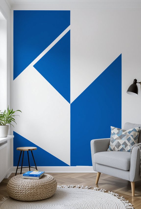 oversized geometric taped mural