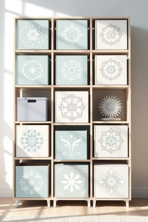 painted stenciled cube storage