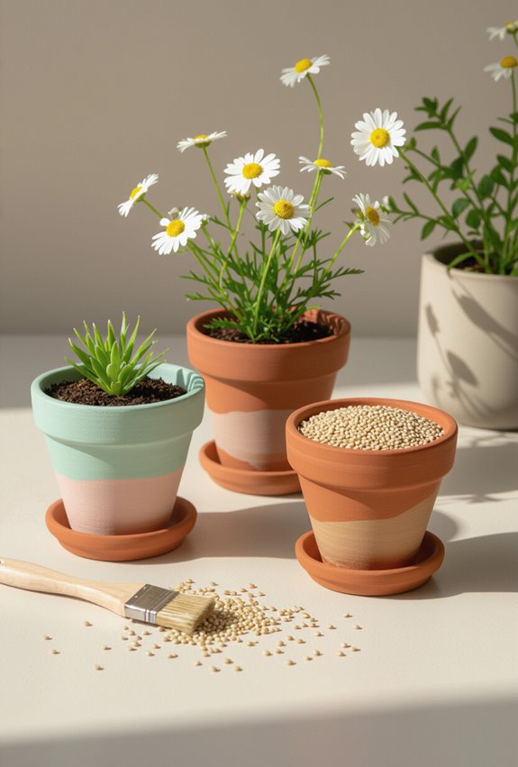 painted terracotta pots seeded