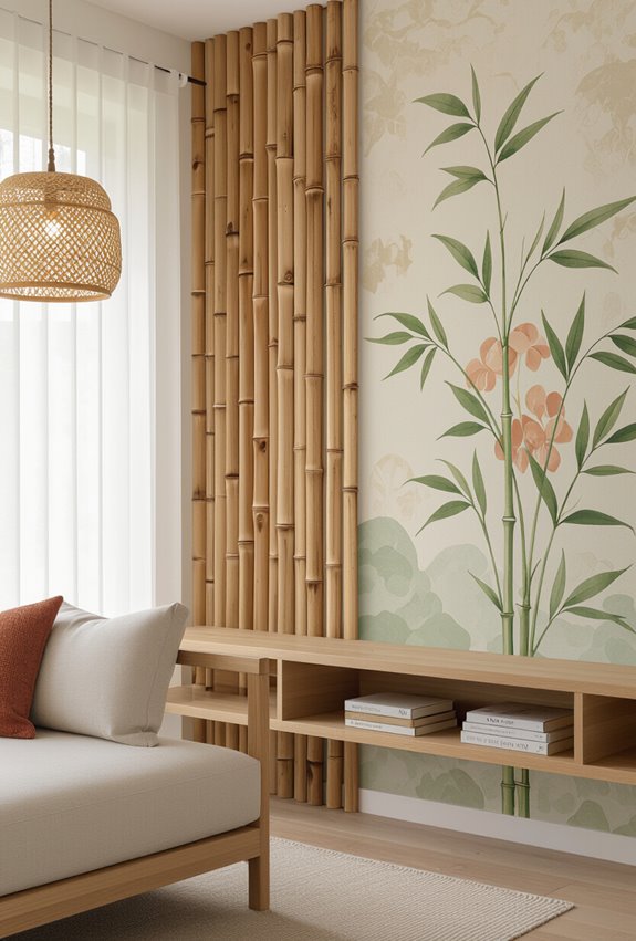 painted textured bamboo mural