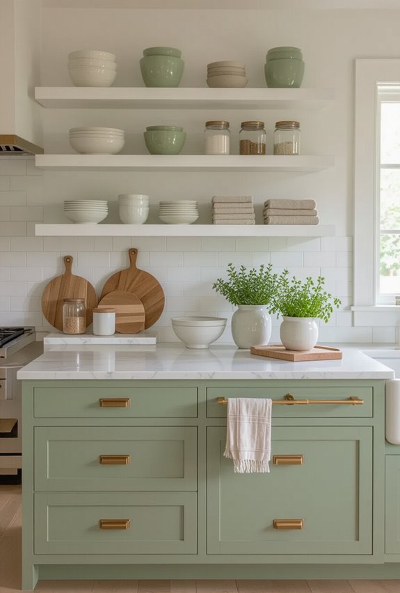 pale celadon kitchen with shelving