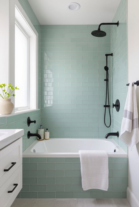 pale celadon tiles black grout